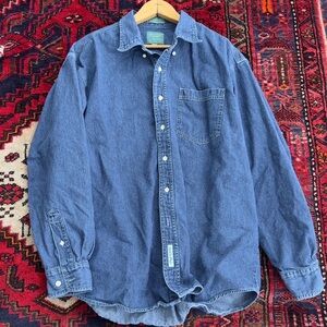Vintage 90s Baxter Brand Dyed to Fade Chambray Denim Shirt Button Down Large